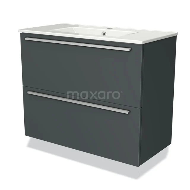 Modulo Slim Vanity units with basin | 80 cm Dark grey Flat front Ceramic 2 Stacked drawers BMW37-00525