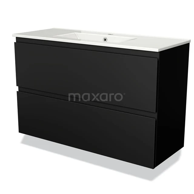 Modulo Slim Vanity units with basin | 100 cm Matte black Handle-less front Ceramic 2 Stacked drawers BMW37-00547
