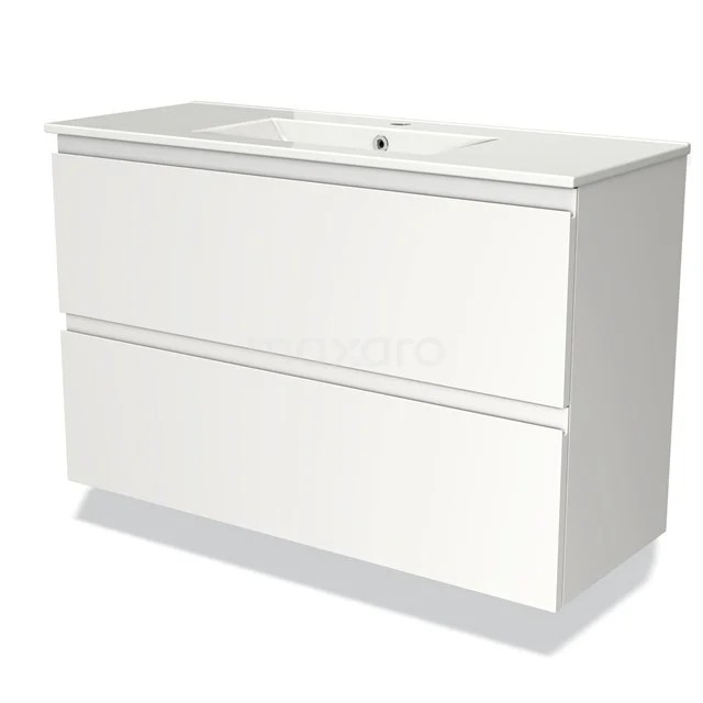 White bathroom unit with two drawers, minimalist design, integrated vanity units with basin, suitable for modern bathrooms.