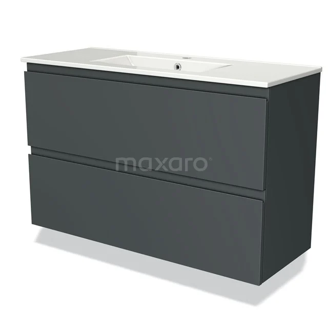 Modulo Slim Vanity units with basin | 100 cm Dark grey Handle-less front Ceramic 2 Stacked drawers BMW37-00559