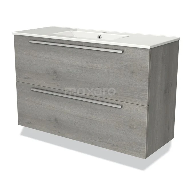 Modulo Slim Vanity units with basin | 100 cm Grey oak Flat front Ceramic 2 Stacked drawers BMW37-00573
