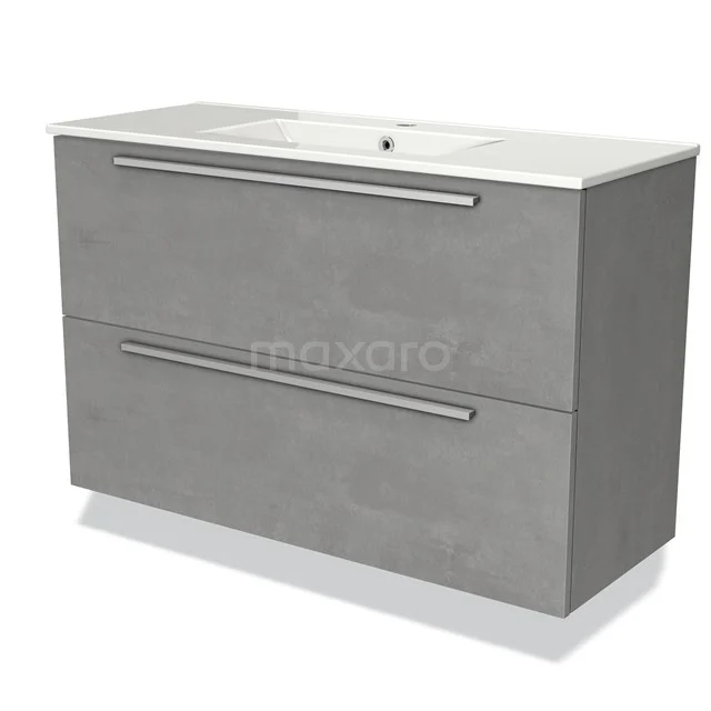Modulo Slim Vanity units with basin | 100 cm Light grey concrete Flat front Ceramic 2 Stacked drawers BMW37-00575