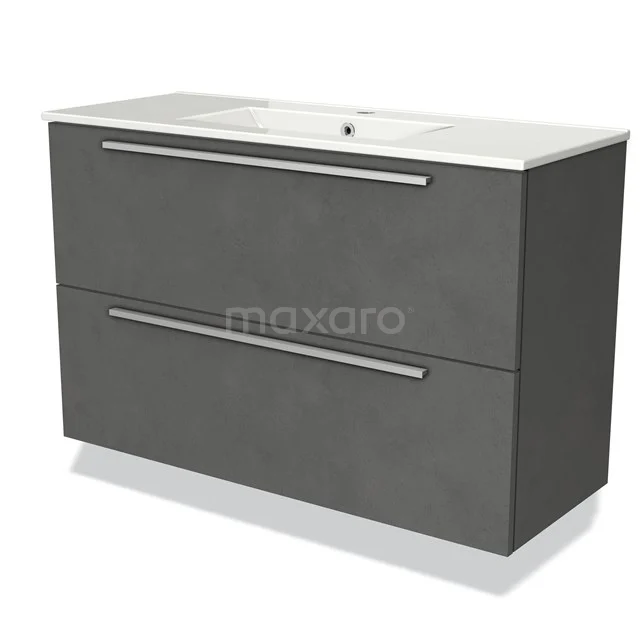 Modulo Slim Vanity units with basin | 100 cm Dark grey concrete Flat front Ceramic 2 Stacked drawers BMW37-00576