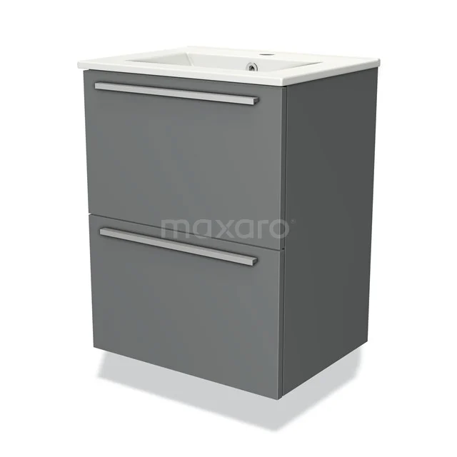 Bathroom cabinet in grey with 2 soft-close drawers, white sink and sleek modern design, ideal for extra storage space in the bathroom.