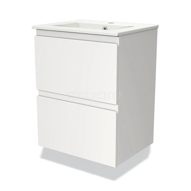 Modulo Slim Vanity units with basin | 50 cm Matte white Handle-less front Ceramic 2 Stacked drawers BMW37-00588
