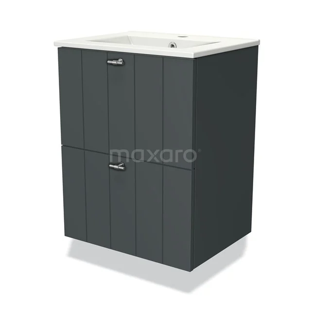Modulo Slim Bathroom furniture with sink | 50 cm Dark grey Slat front Ceramic 2 Stacked drawers BMW37-00590 Dark grey Bathroom unit with two drawers, modern panels and ceramic vanity units with basin, ideal for a stylish bathroom.