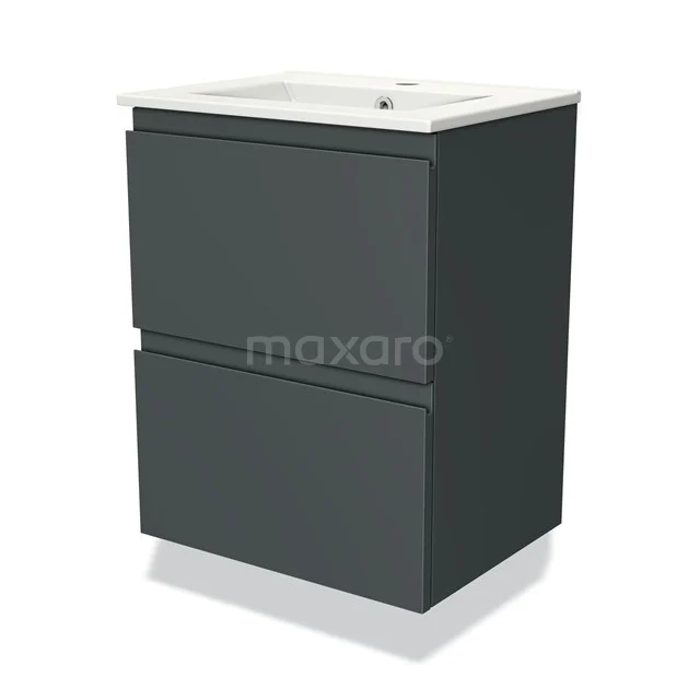 Modulo Slim Vanity units with basin | 50 cm Dark grey Handle-less front Ceramic 2 Stacked drawers BMW37-00591