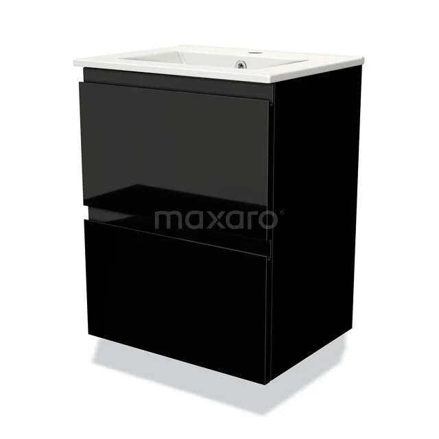 Modulo Slim Vanity units with basin | 50 cm High-gloss black Handle-less front Ceramic 2 Stacked drawers BMW37-00594