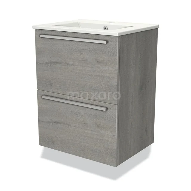 Modulo Slim Vanity units with basin | 50 cm Grey oak Flat front Ceramic 2 Stacked drawers BMW37-00605