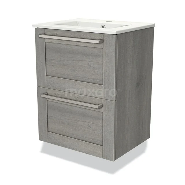 Modulo Slim Vanity units with basin | 50 cm Grey oak Frame front Ceramic 2 Stacked drawers BMW37-00606