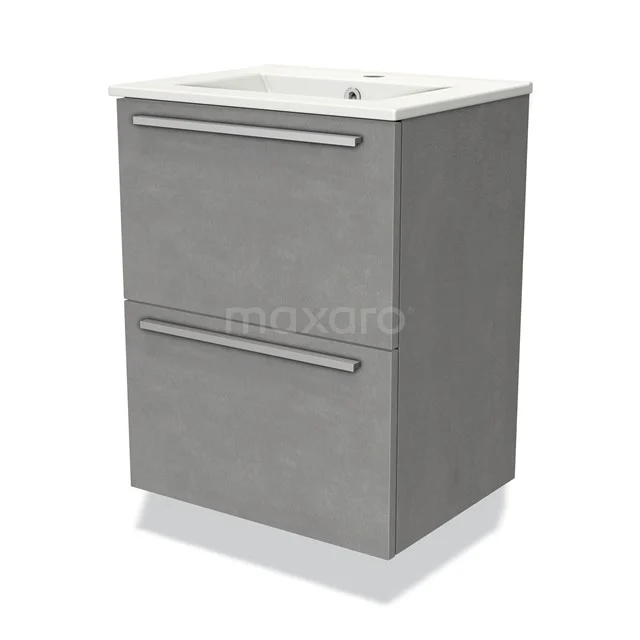 Modulo Slim Vanity units with basin | 50 cm Light grey concrete Flat front Ceramic 2 Stacked drawers BMW37-00607