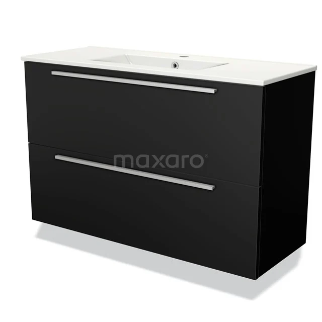 Modulo Slim Vanity units with basin | 100 cm Matte black Flat front Ceramic 2 Stacked drawers BMW37-00673