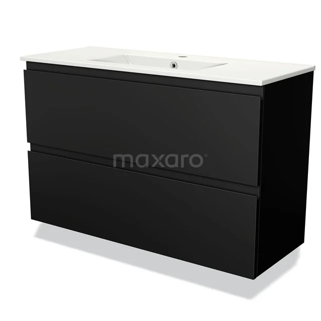 Modulo Slim Vanity units with basin | 100 cm Matte black Handle-less front Ceramic 2 Stacked drawers BMW37-00675