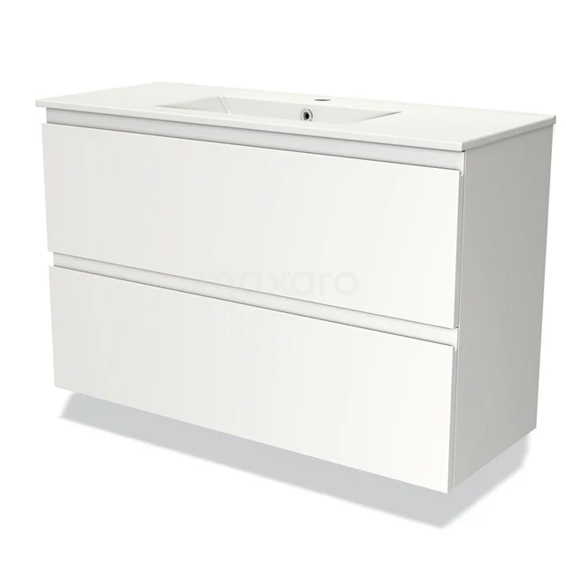 White bathroom unit with two large drawers, modern design, featuring integrated vanity units with basin and minimalist design.