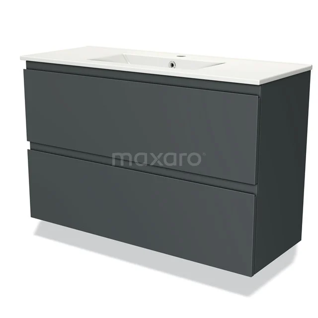 Graue Badmöbel Set mit Doppel-Schubladen-Design und keramischem Waschbecken, elegantes modernes Design für stilvolle Bäder.