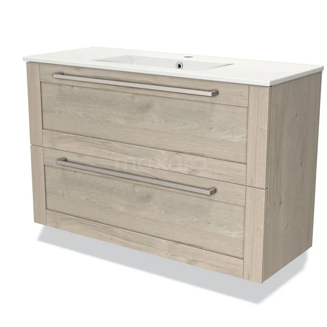 Wooden bathroom unit with two drawers and white vanity units with basin, modern design, ideal for stylish bathroom storage.