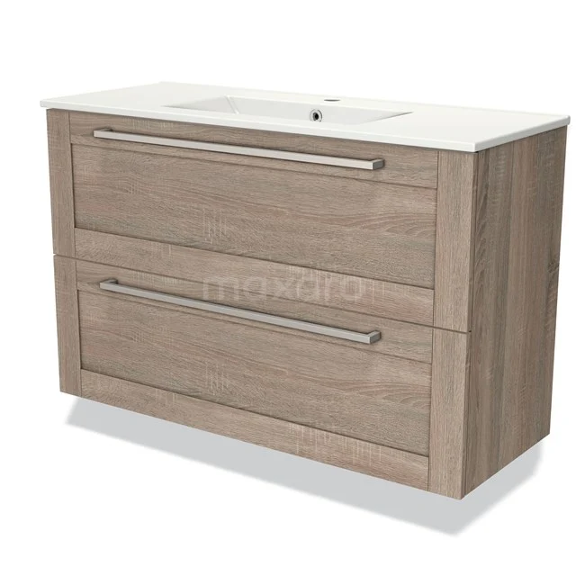 Modulo Slim Vanity units with basin | 100 cm Oak Frame front Ceramic 2 Stacked drawers BMW37-00694