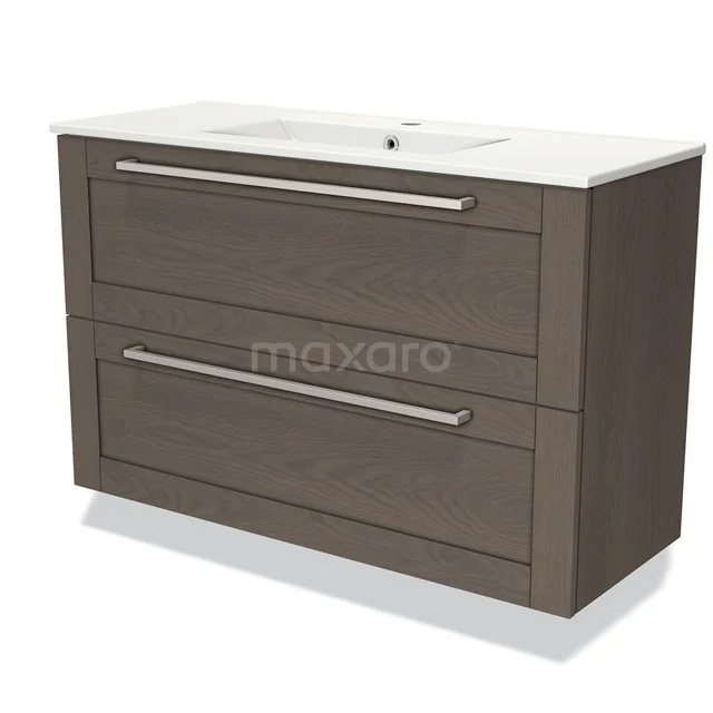 Modulo Slim Vanity units with basin | 100 cm Dark brown oak Frame front Ceramic 2 Stacked drawers BMW37-00700