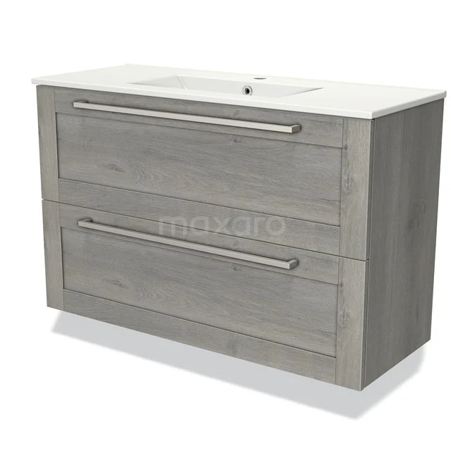 Modulo Slim Vanity units with basin | 100 cm Grey oak Frame front Ceramic 2 Stacked drawers BMW37-00702