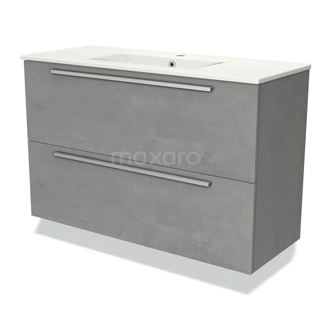 Modulo Slim Vanity units with basin | 100 cm Light grey concrete Flat front Ceramic 2 Stacked drawers BMW37-00703