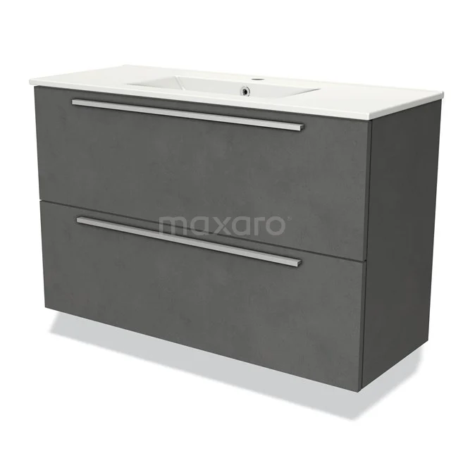 Modulo Slim Vanity units with basin | 100 cm Dark grey concrete Flat front Ceramic 2 Stacked drawers BMW37-00704