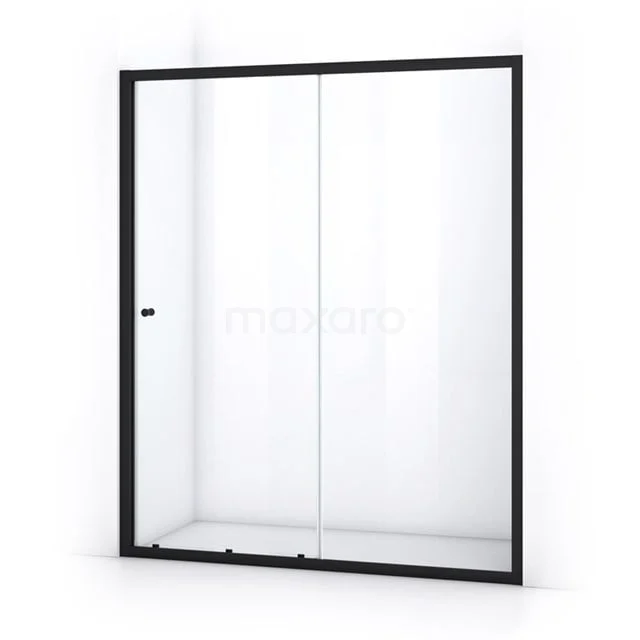 Glazen douchewand met zwart aluminium frame, modern design, ideaal voor een stijlvolle en ruimtelijke badkamer inrichting.