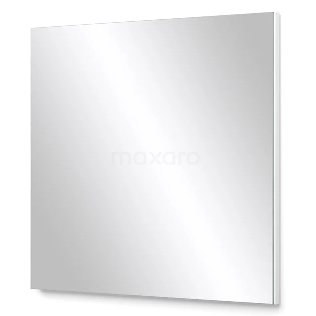 Square bathroom mirror, sleek design, frameless, clear glass, ideal for modern interior styles.