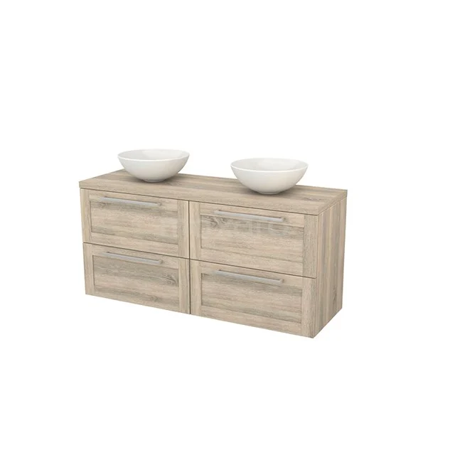 Wooden vanity units with basin, light Oak finish, modern design and spacious storage drawers.