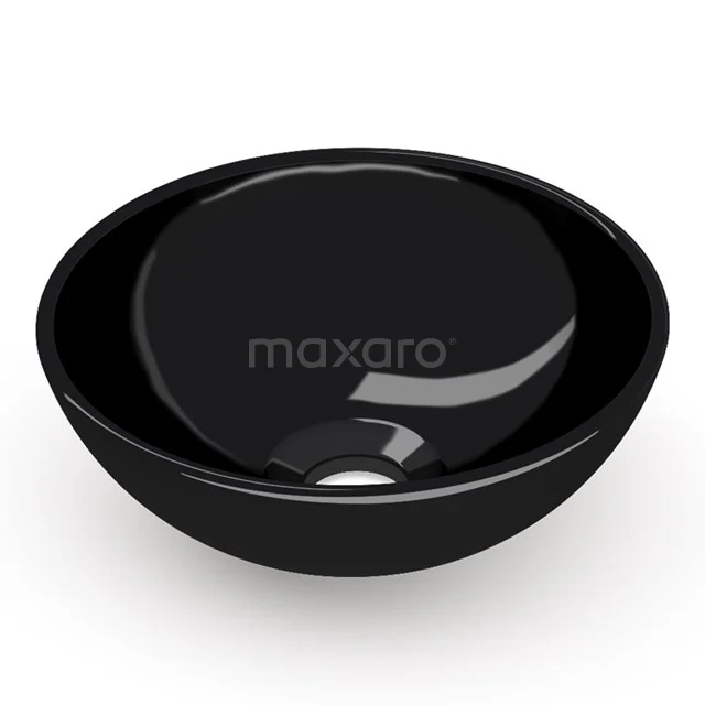 Schwarzes rundes Aufsatzwaschbecken aus Keramik, glatte Oberfläche, ideal als stilvolle Ergänzung zu modernen Bädern.