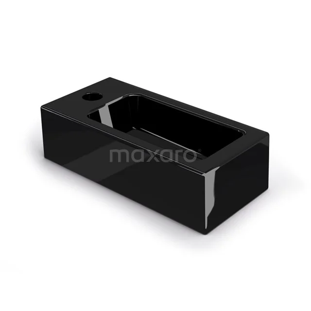 Handwaschbecken WC Clasico Keramik Glanz Schwarz Hahnloch Links K110-1060GB Schwarzes rechteckiges Waschbecken aus Keramik mit einem Hahnloch, ideal für eine moderne Badezimmergestaltung.