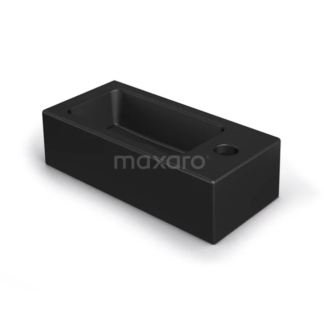 Schwarzes rechteckiges Waschbecken, moderner Stil, aus solider Keramik gefertigt. Perfekt für eine schlichte Badezimmeranordnung.