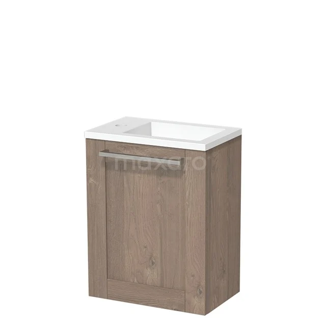 Modulo Pico WC-Möbel mit Waschbecken | 40 cm mittelbraune Eiche Rahmenfront Solid Surface TMW10-00242 Holz-Badschrank mit Waschbecken, Eichenoptik, kompaktes Design, ideal für kleine Bäder.