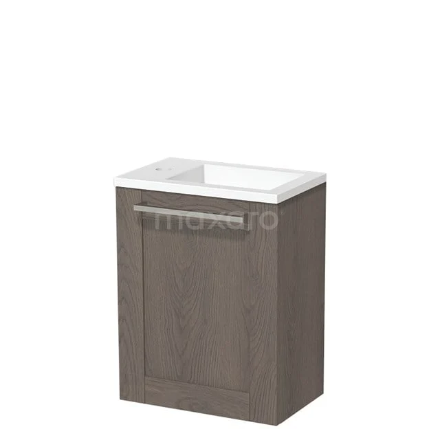 Modulo Pico WC-Möbel mit Waschbecken | 40 cm dunkelbraune Eiche Rahmenfront Solid Surface TMW10-00244 Kompakter Holz-Badschrank, dunkelbraun, mit integriertem weißen Waschbecken; ideal für kleine Bäder.