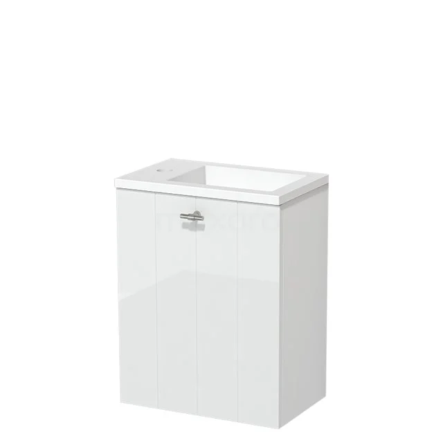 Modulo Pico WC-Möbel mit Waschbecken | 40 cm Hochglanz Weiß Lamellenfront Solid Surface TMW10-00254 Kompakt mit Badmöbel mit glänzender Oberfläche, Soft-Close-Schublade und keramischem Waschbecken; ideal für kleine Bäder.