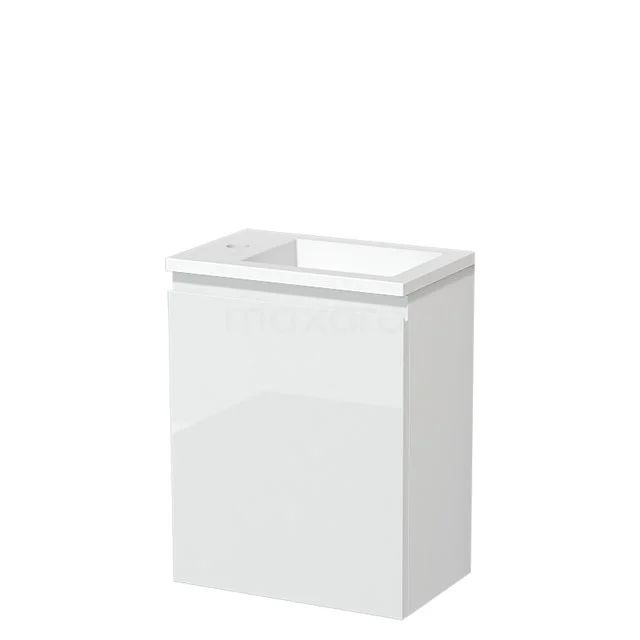 Weißes Badezimmermöbel mit einem klaren Design, ohne Griffe, ideal für moderne Bäder.