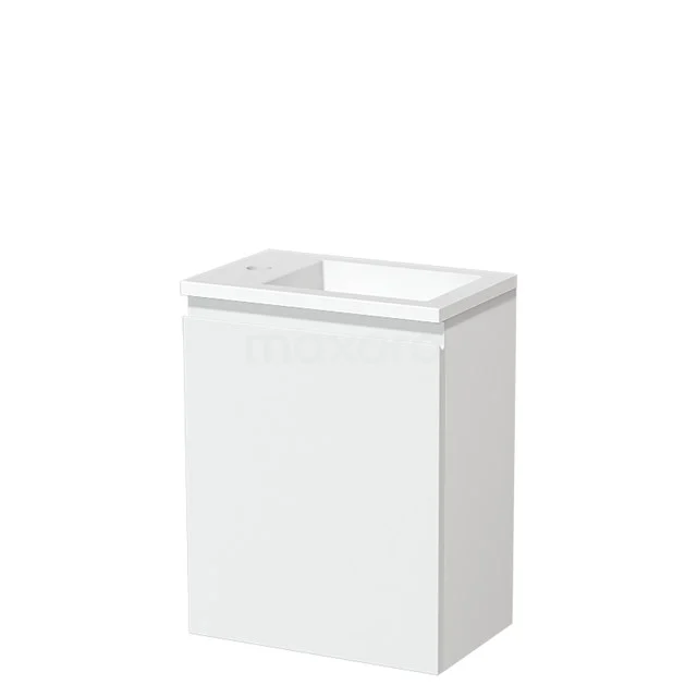 Weißer Badschrank mit quadratischem Design, glänzender Oberfläche und schlankem Modell, ideal für kompakte Badezimmergestaltung.