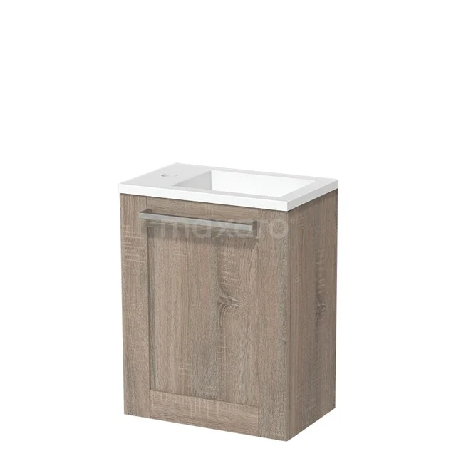 Modulo Pico WC-Möbel mit Waschbecken | 40 cm Eiche Rahmenfront Solid Surface TMW10-00266 Holz Badschrank mit Waschbecken, Eichelook, kompakte Form, mit metallischem Haltegriff, ideal für kleine Badezimmer.