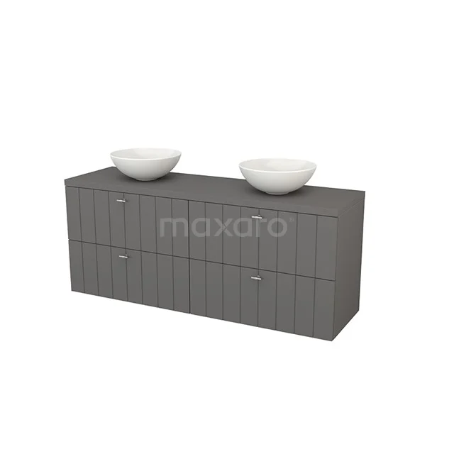 Modulo+ Plato Badkamermeubel voor waskom | 160 cm Basalt Lamel front Basalt blad 4 lades BMK002763