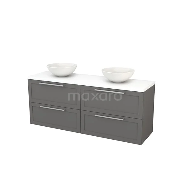 Grey bathroom furniture set with double basin, modern finish, four drawers and a high-quality white worktop.