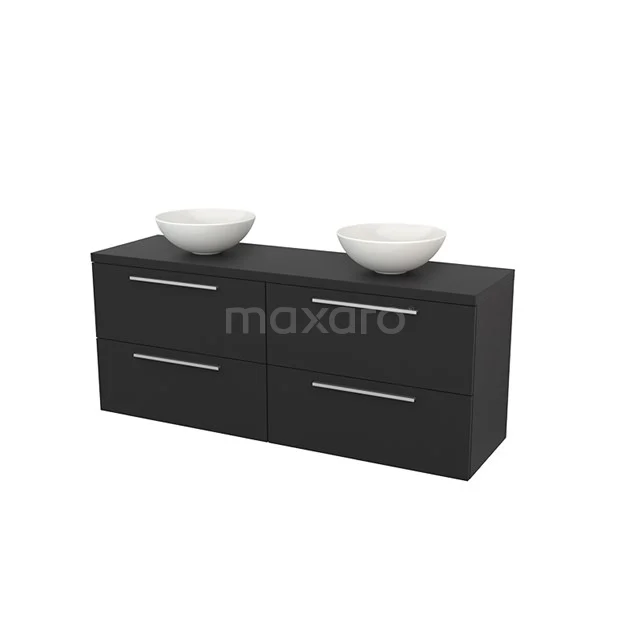 Badmöbelunterschrank mit Konsole 160cm Modulo+ Plato Carbon 4 Schubladen Flach BMK002772 Schwarzes Badmöbel mit Doppelwaschbecken, moderne Ausstrahlung, vier Schubladen mit Metallgriffen, perfekt für ein stilvolles Badezimmer.