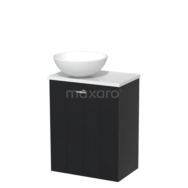 Toilet unit with countertop wash basin | 41 cm Matte black Lamel front Matte white Ceramic basin High-gloss white worktop TMK10-03452