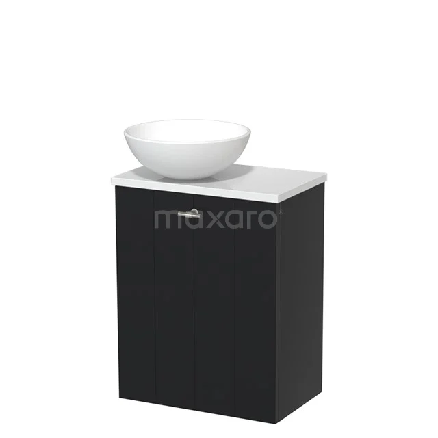 Toiletmeubel met Waskom Keramiek Modulo Mat Zwart Lamel 41 cm Hoogglans Wit Blad TMK10-03452