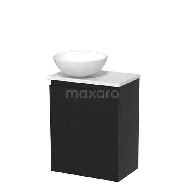 Toiletmeubel met waskom | 41 cm Mat zwart Greeploos front Mat wit Keramiek waskom Hoogglans wit blad TMK10-03453