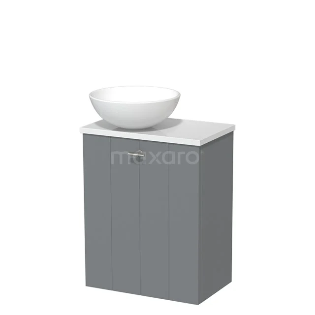 Toiletmeubel met waskom | 41 cm Middengrijs Lamel front Mat wit Keramiek waskom Hoogglans wit blad TMK10-03504