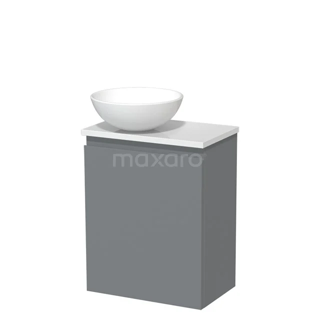 Toilet unit with wash basin | 41 cm Mid grey Handleless front Matte white Ceramic countertop wash basin High-gloss white worktop TMK10-03505