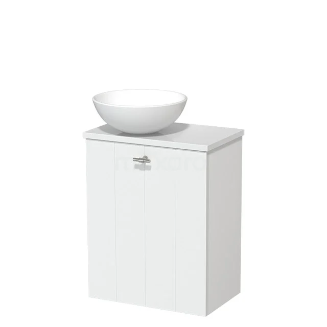 Toiletmeubel met waskom | 41 cm Mat wit Lamel front Mat wit Keramiek waskom Hoogglans wit blad TMK10-03612