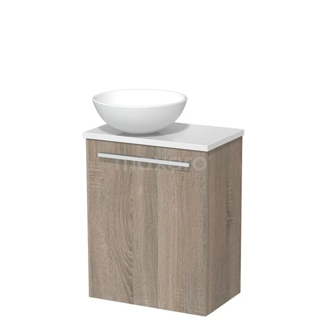 Toilet unit with wash basin | 41 cm Oak Flat front Matte white Ceramic countertop wash basin High-gloss white worktop TMK10-03763
