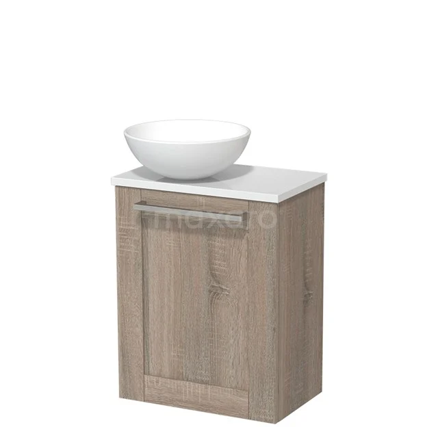 Toilet unit with countertop wash basin | 41 cm Oak Front Matte white Ceramic countertop wash basin High-gloss white worktop TMK10-03764