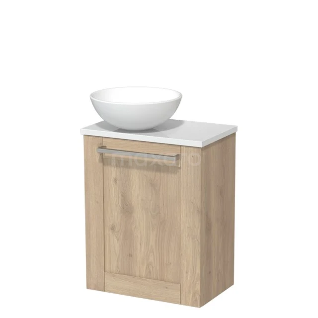 Toilet unit with countertop wash basin | 41 cm Light brown oak Frame Front Matte white Ceramic countertop wash basin High-gloss white worktop TMK10-03816