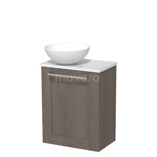 Toiletmeubel met waskom | 41 cm Donkerbruin eiken Kader front Mat wit Keramiek waskom Hoogglans wit blad TMK10-03868